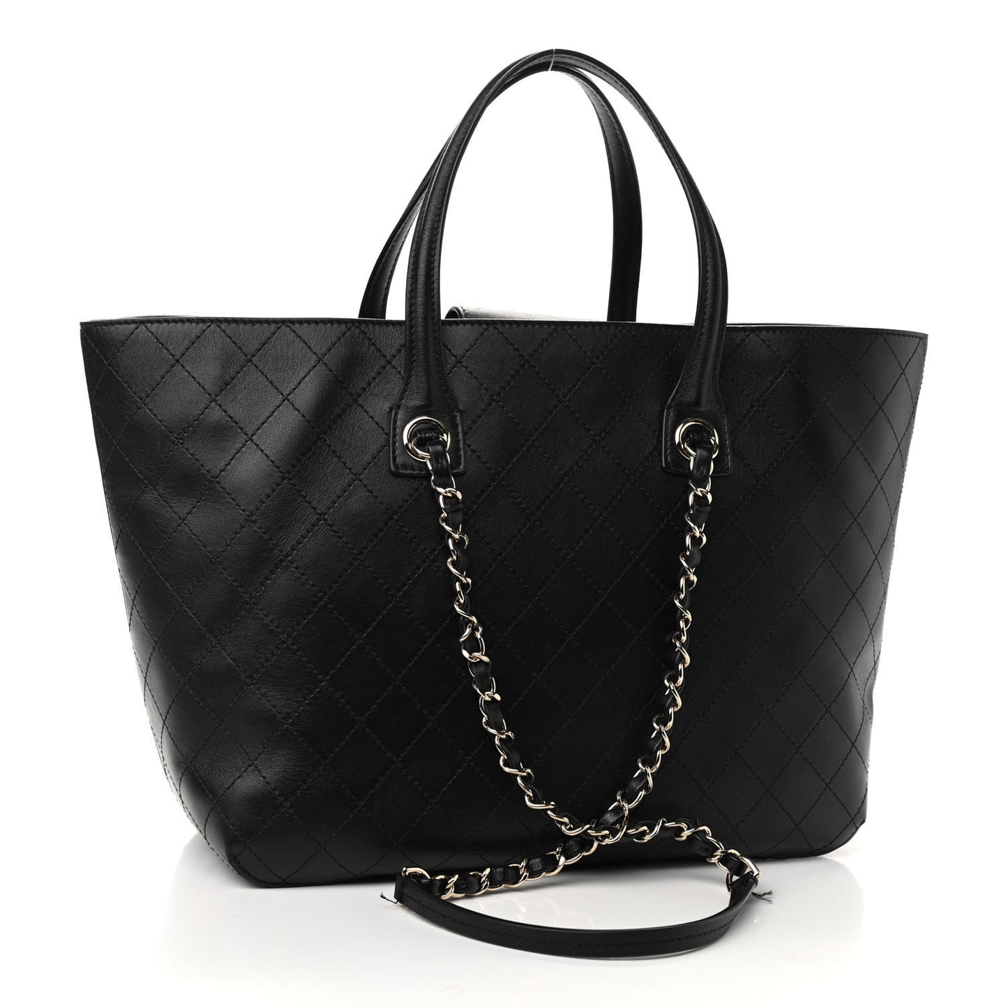 Calfskin Stitched Shopping Tote Black