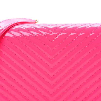 Chanel Patent Chevron Quilted Boy Wallet On Chain WOC Neon Pink 9 of 12