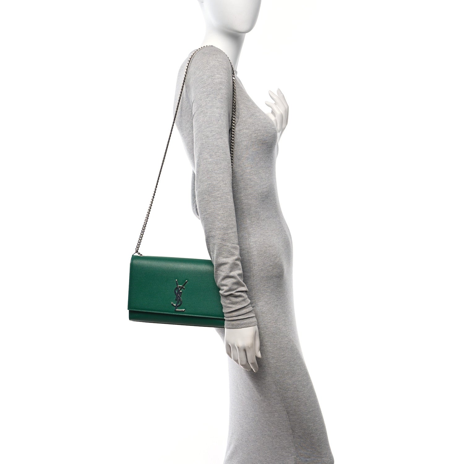 Saint Laurent Grain De Poudre Medium Classic Monogram Kate Satchel Brilliant Grass 2 of 10