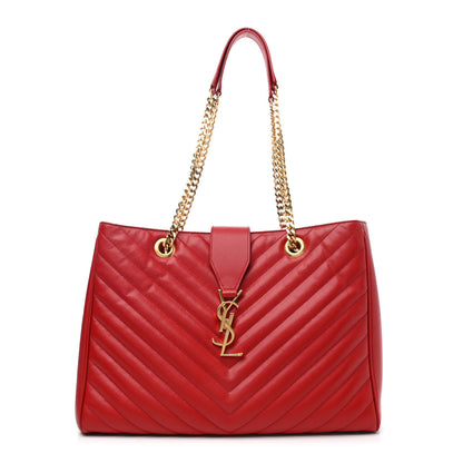 Saint Laurent Grain De Poudre Matelasse Chevron Large Monogram Shopping Bag Red 1 of 4