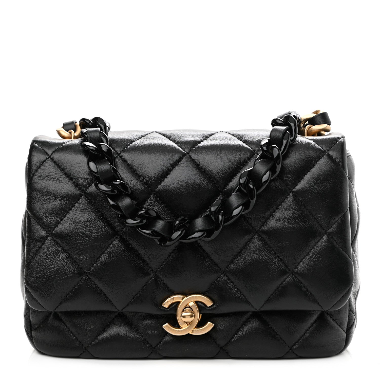 Chanel Lambskin Quilted Small Lacquered Chain Flap Black 1 of 11