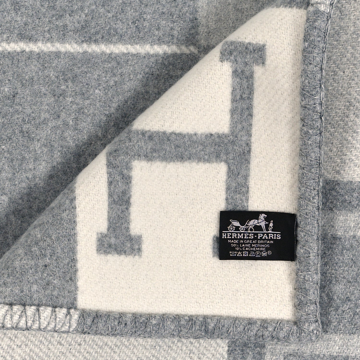 Hermes Wool Cashmere Avalon III Blanket Ecru Gris Clair 3 of 3