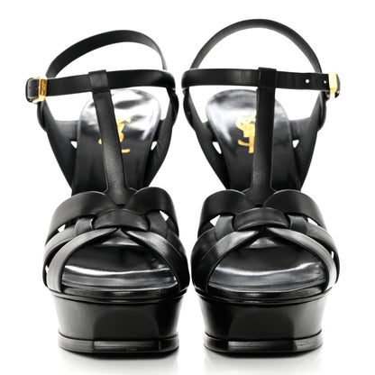 Saint Laurent Calfskin Tribute 105 Platform Sandals 39 Black 2 of 8