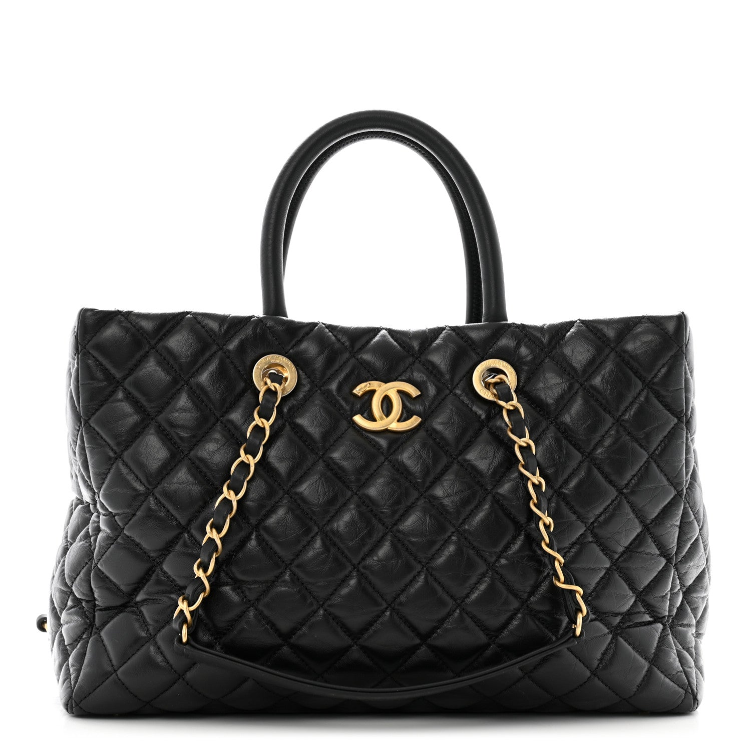 Chanel Aged Calfskin Quilted Large Coco Handle Shopping Tote Black 1 of 14