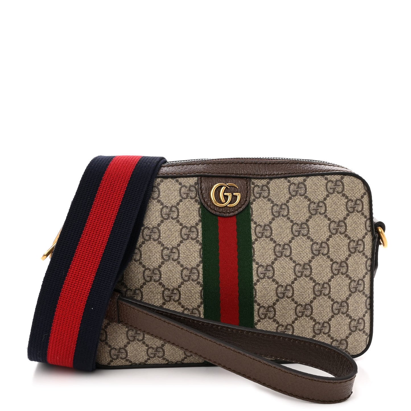 GG Supreme Monogram Textured Dollar Calfskin Web Ophidia Wristlet Shoulder Bag Beige Ebony New Acero