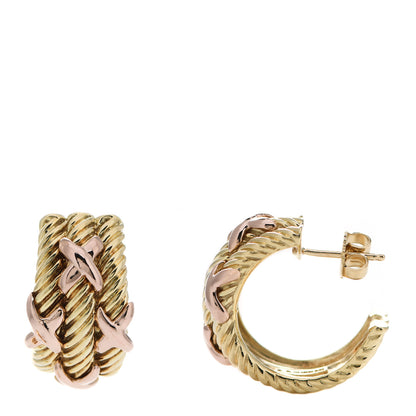 David Yurman 14K Yellow Rose Gold Three Row Cable X Earrings 1 of 5