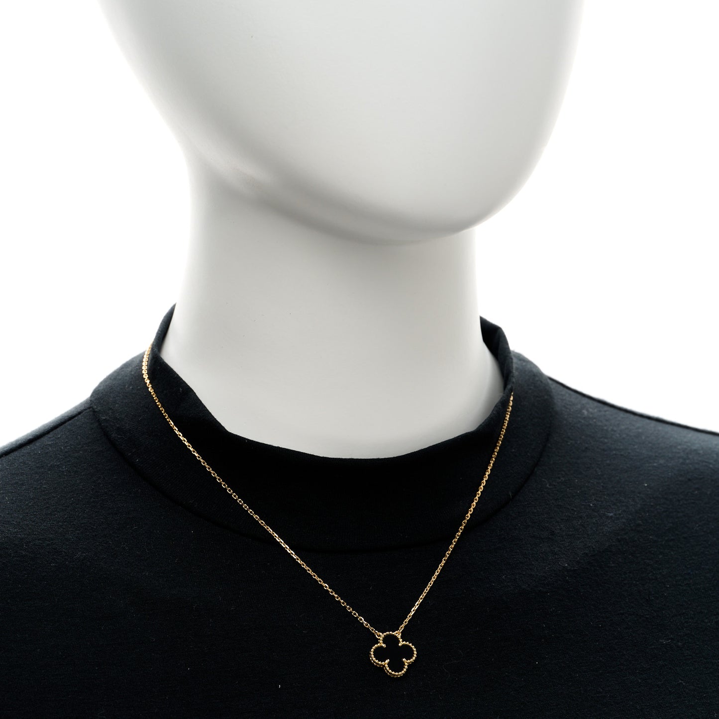 18K Yellow Gold Black Onyx Vintage Alhambra Pendant Necklace