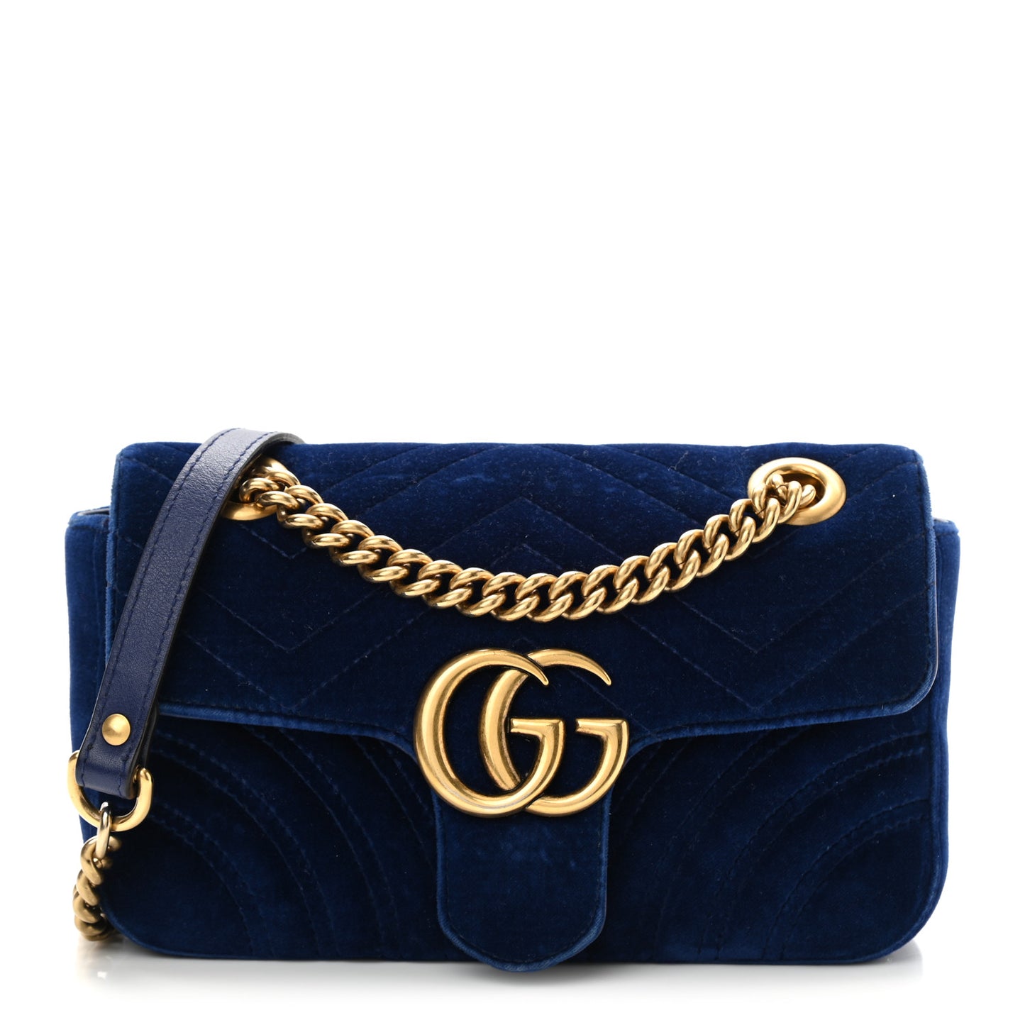 Velvet Matelasse Mini GG Marmont Shoulder Bag Cobalt Blue