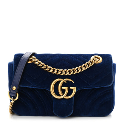 Gucci Velvet Matelasse Mini GG Marmont Shoulder Bag Cobalt Blue 1 of 12