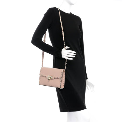 Valentino Garavani Pebbled Calfskin Medium Rockstud Flip Lock Crossbody Bag Poudre 2 of 7