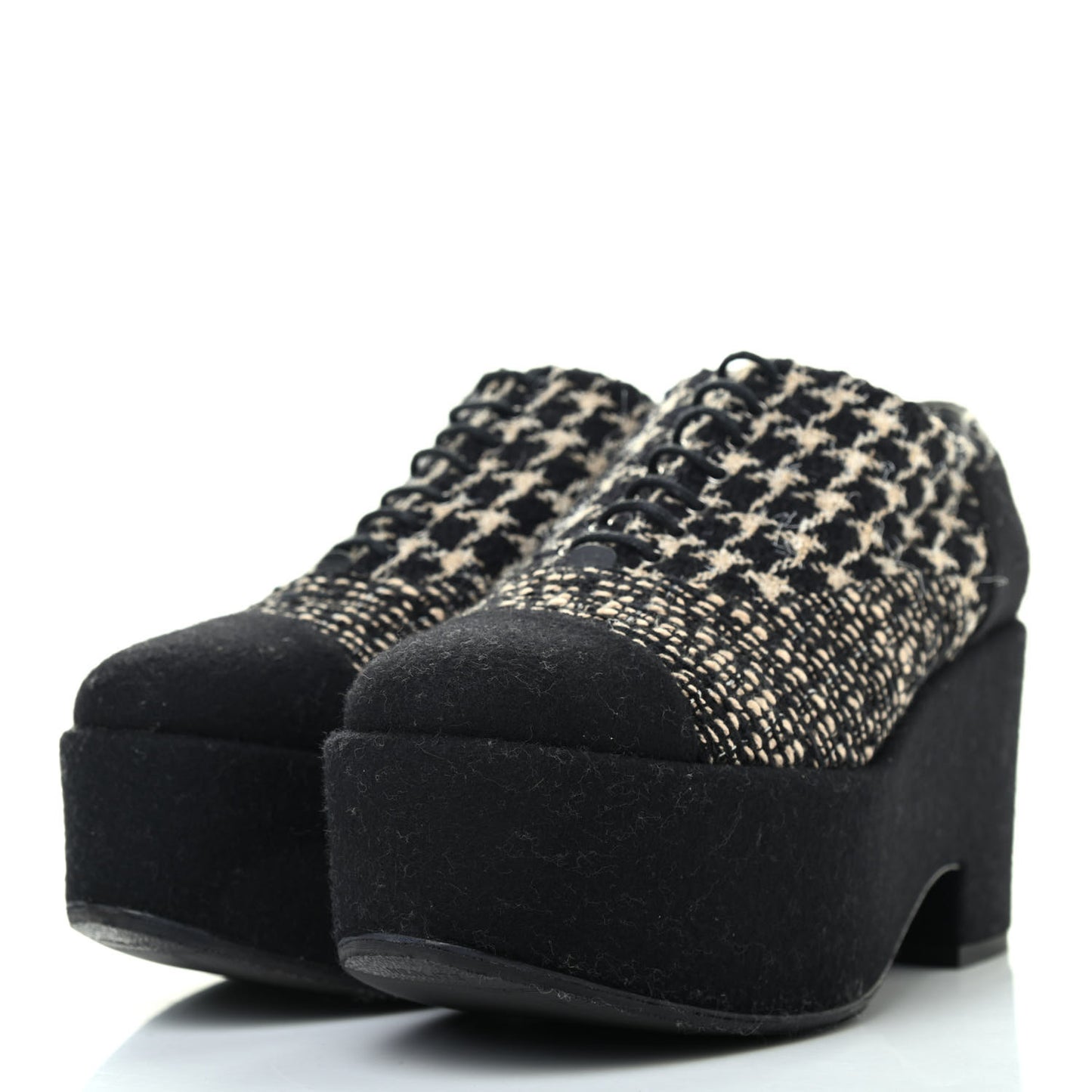 Tweed Lace Up Platform Oxfords 40 Black Multicolor