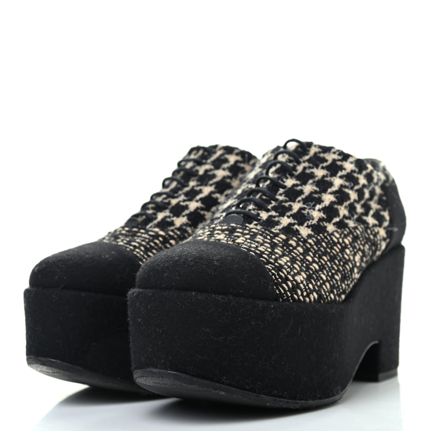 Chanel Tweed Lace Up Platform Oxfords 40 Black Multicolor 3 of 8