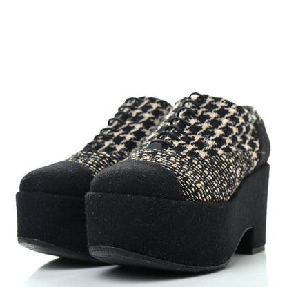 Chanel Tweed Lace Up Platform Oxfords 40 Black Multicolor 3 of 8