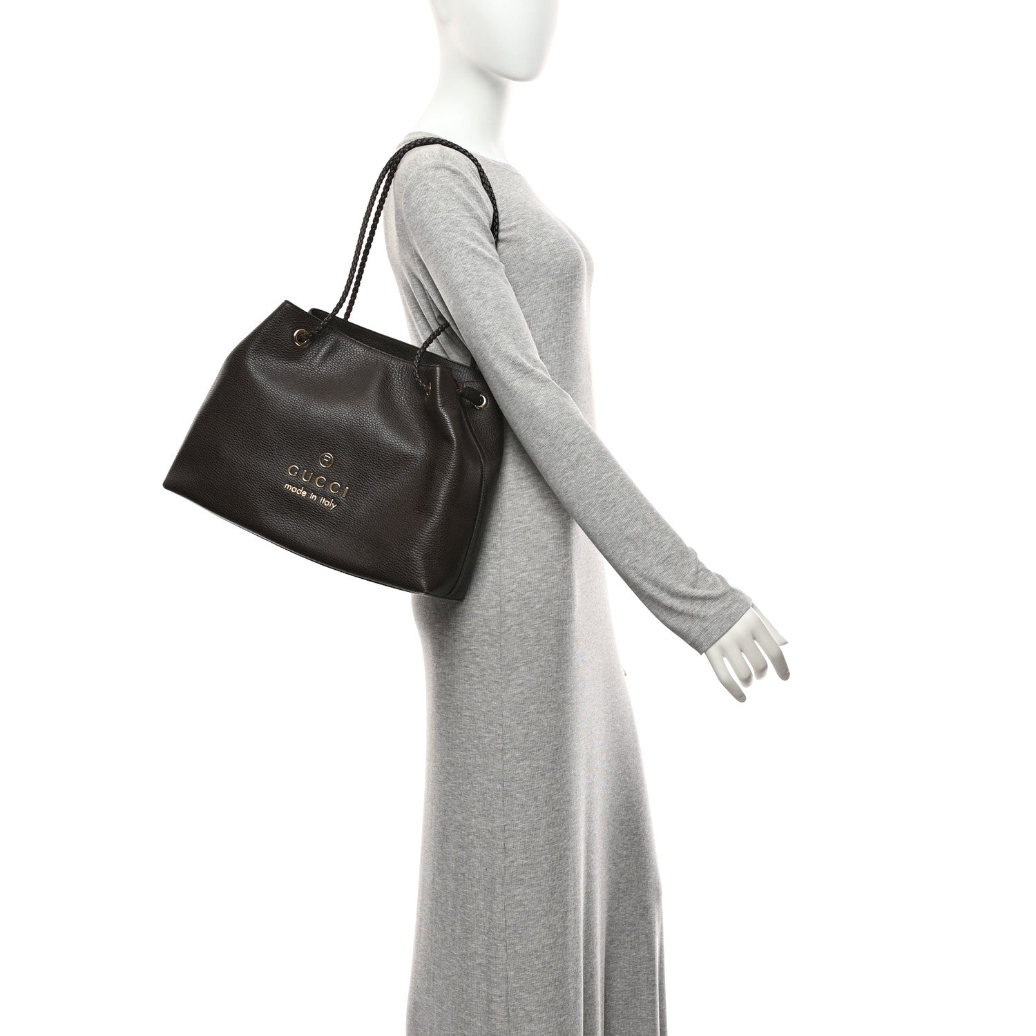 Gucci Calfskin Medium Braided Handle Gifford Tote Dark Brown 2 of 15