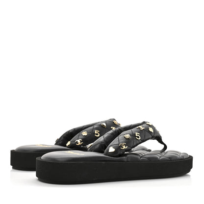 Chanel Lambskin Quilted Padded Charms Thong Sandals 36 Black 5 of 8
