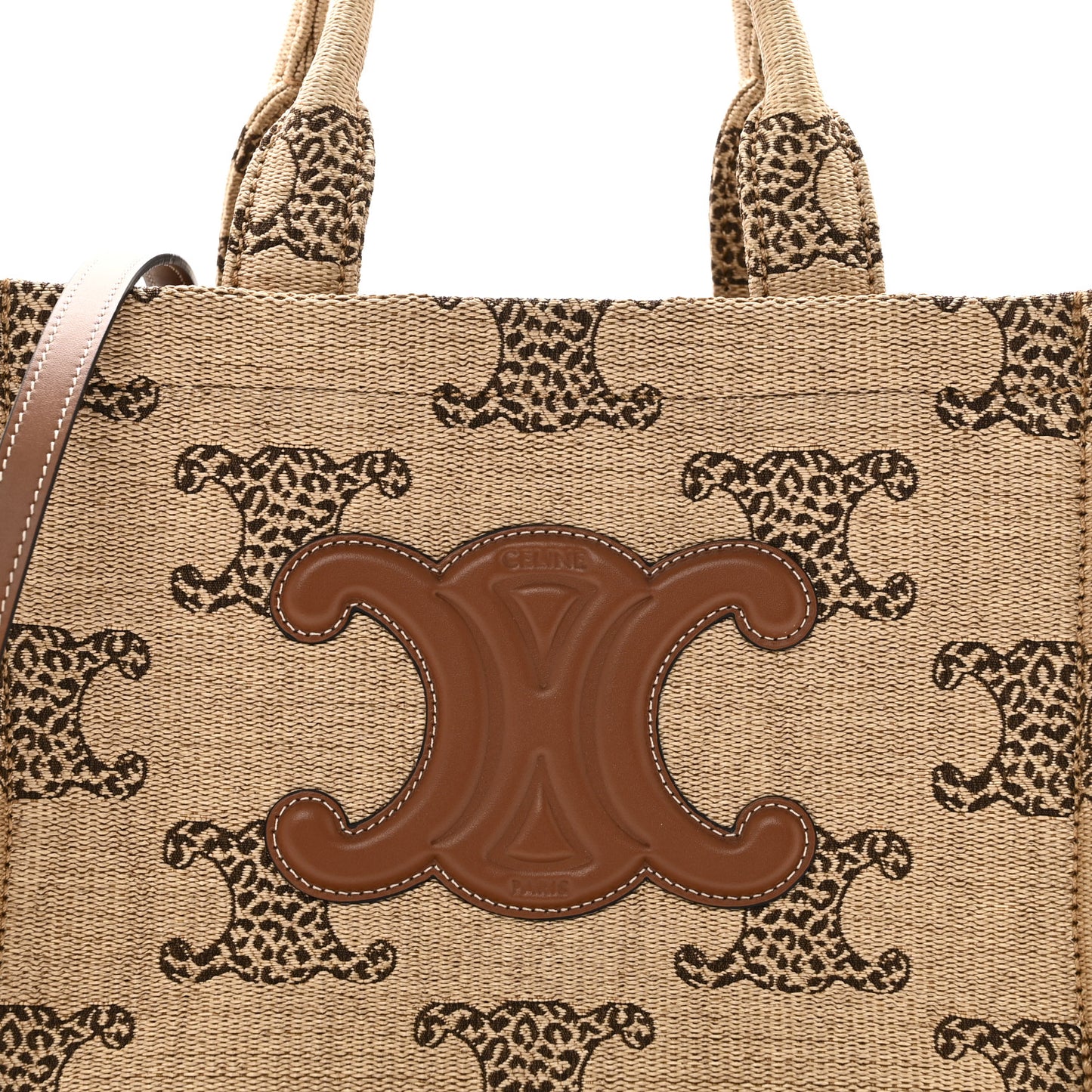 Raffia Effect Calfskin Triomphe Jacquard Small Cabas Natural Tan