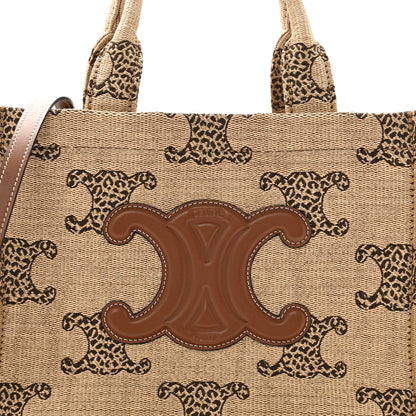 Celine Raffia Effect Calfskin Triomphe Jacquard Small Cabas Natural Tan 7 of 9