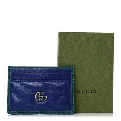 Gucci Azalea Calfskin Matelasse Diagonal Enamel Torchon GG Marmont Card Holder Imperial Blue Pavone 8 of 8