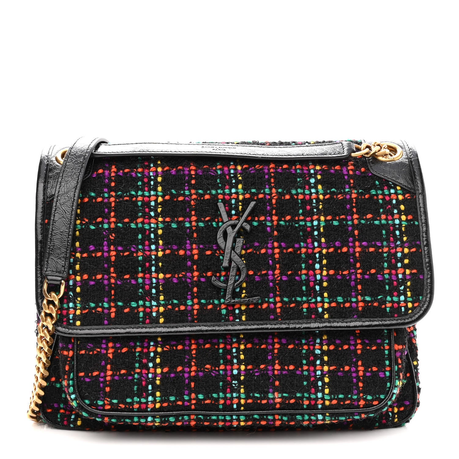 Saint Laurent Tweed Calfskin Matelasse Monogram Medium Niki Chain Satchel Multicolor 1 of 9
