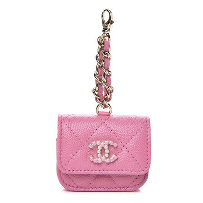 Chanel Caviar Quilted Crystal CC Airpods Pro Case Pink 1 of 9