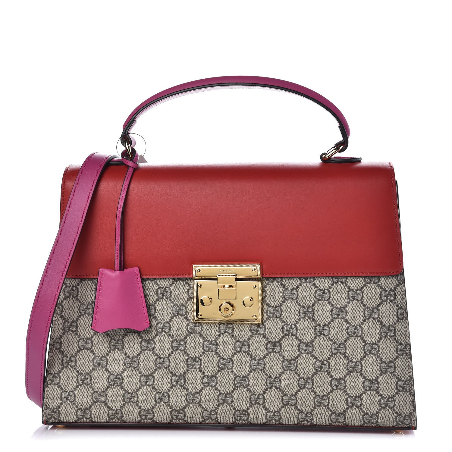 Gucci GG Supreme Monogram Calfskin Medium Padlock Top Handle Bag Beige Hibiscus Red New Rosette 1 of 7