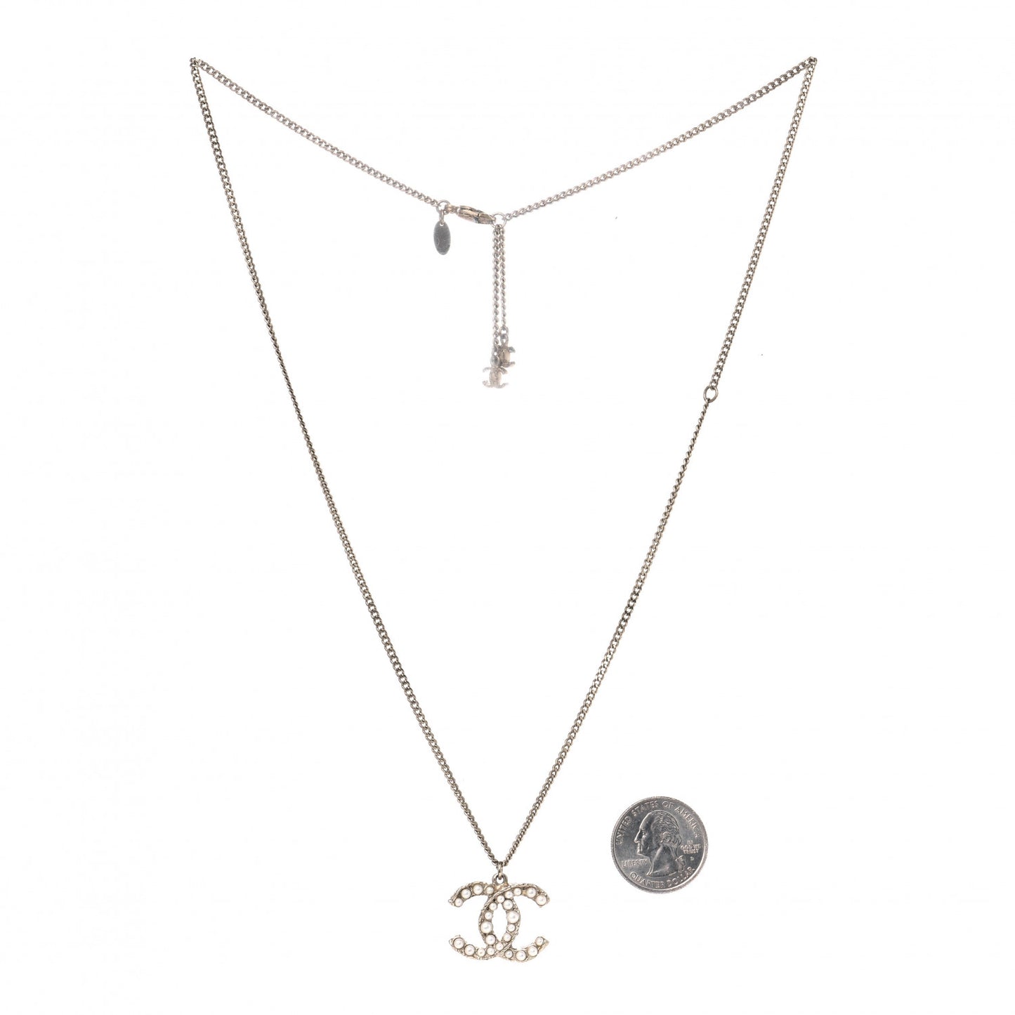Pearl CC Pendant Necklace Light Gold