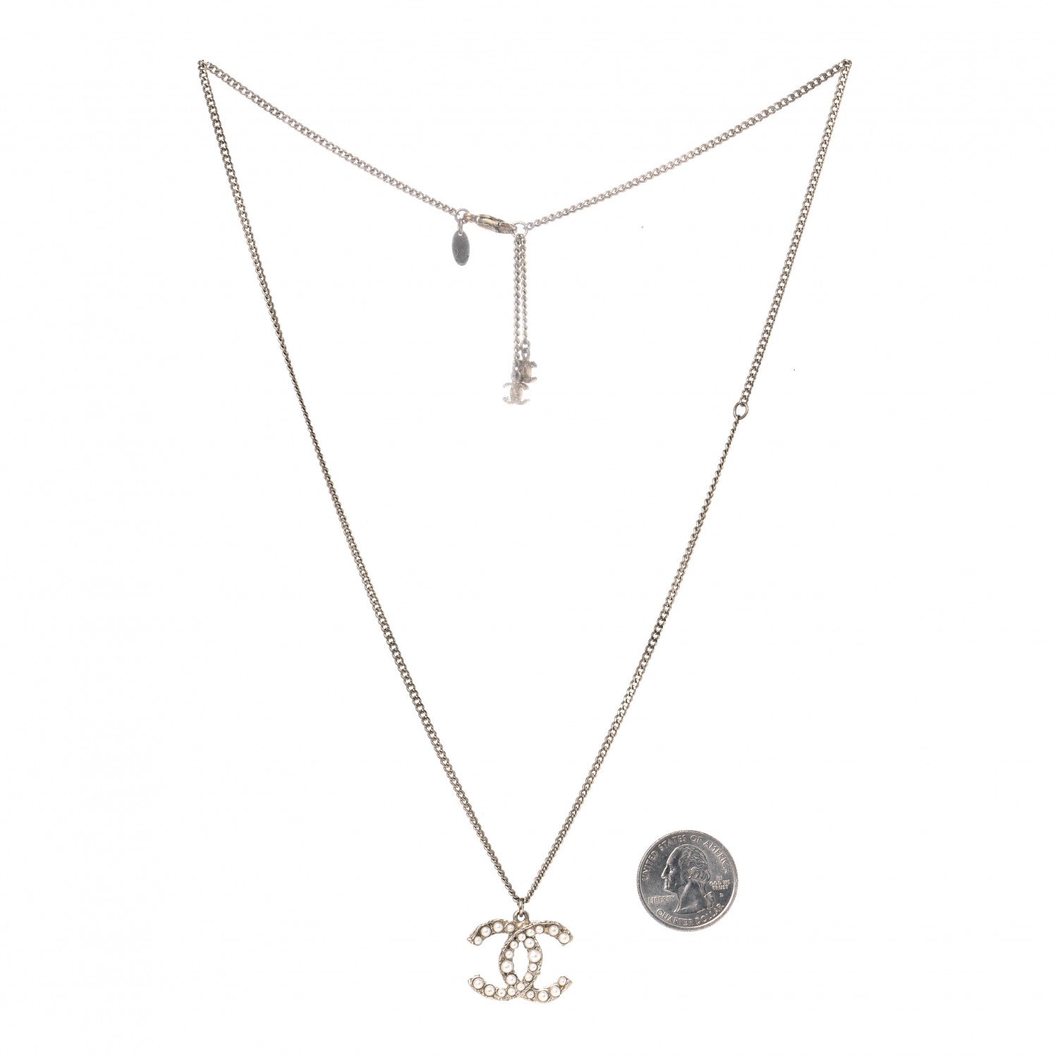 Chanel Pearl CC Pendant Necklace Light Gold 2 of 4