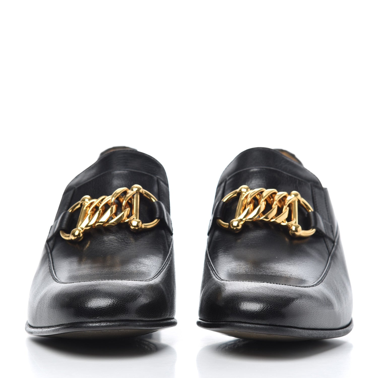 Gucci Goatskin Mens Chain Mid Heel Loafers 8 Black 769072