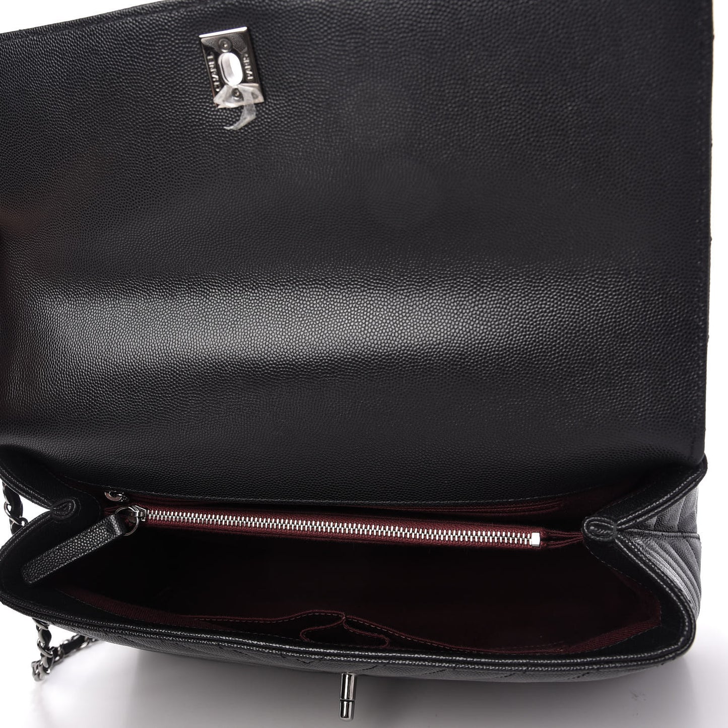 Caviar Chevron Quilted Medium Coco Handle Flap Black