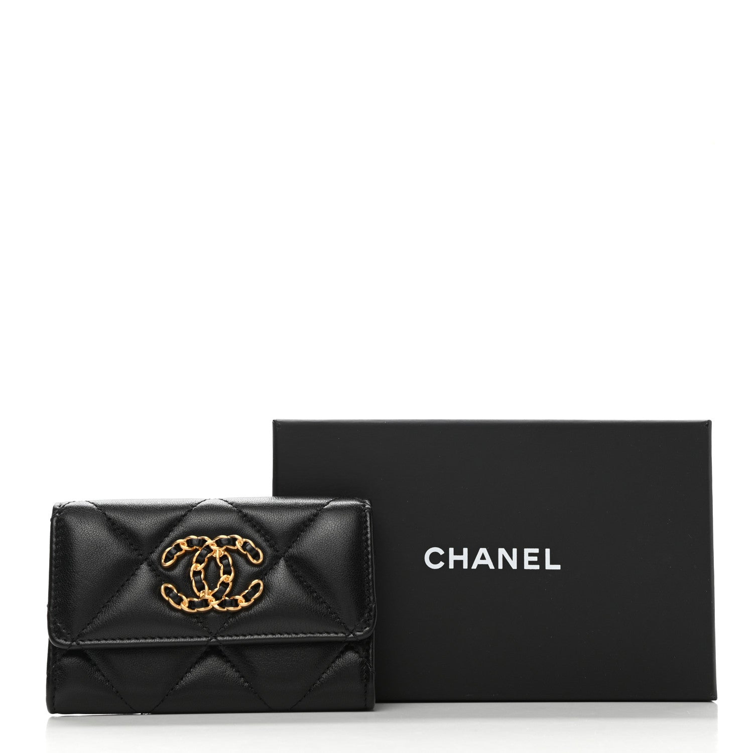 Chanel Lambskin Quilted Chanel 19 Flap Card Holder Black 9 of 9