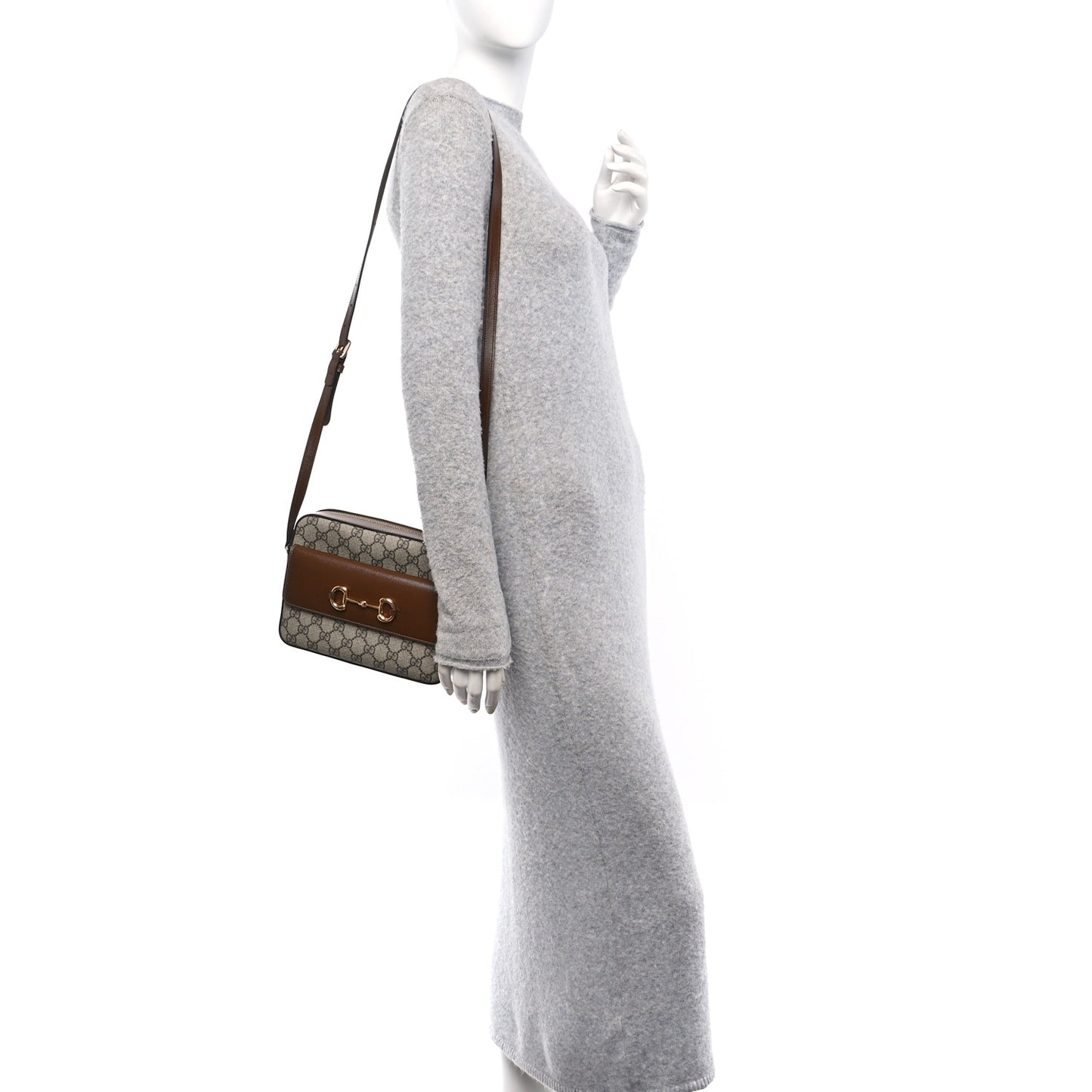 GG Supreme Monogram Small Horsebit 1955 Shoulder Bag Beige Brown Sugar