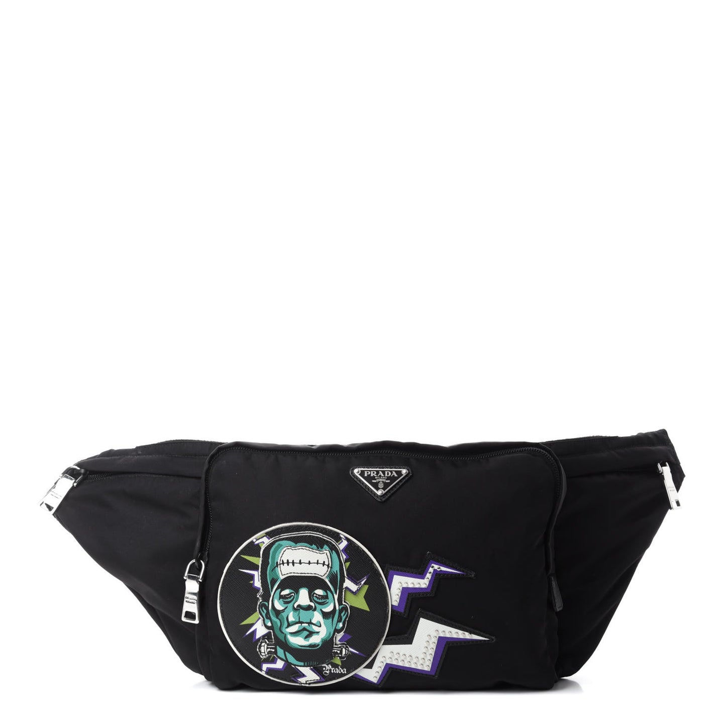 X UNIVERSAL STUDIOS Tessuto Nylon Montagna Frankenstein Print Multi Zip Belt Bag Black Menta