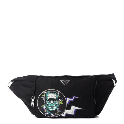 Prada X UNIVERSAL STUDIOS Tessuto Nylon Montagna Frankenstein Print Multi Zip Belt Bag Black Menta 1 of 14