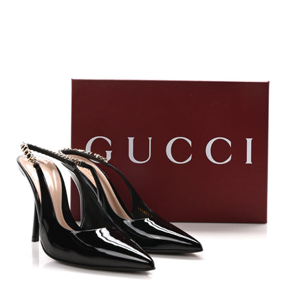 Gucci Vernice Crystal Nappa Charlotte Signoria Slingback Pumps 37.5 Black 8 of 8