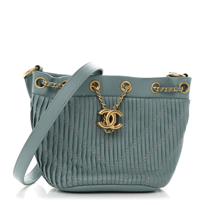 Chanel Crumpled Calfskin Coco Pleats Drawstring Bag Blue 1 of 11