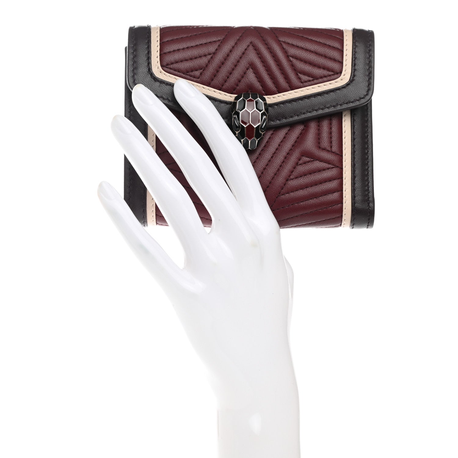Bulgari Quilted Nappa Smooth Calfskin Serpenti Forever Diamond Blast Wallet Dark Red 2 of 7