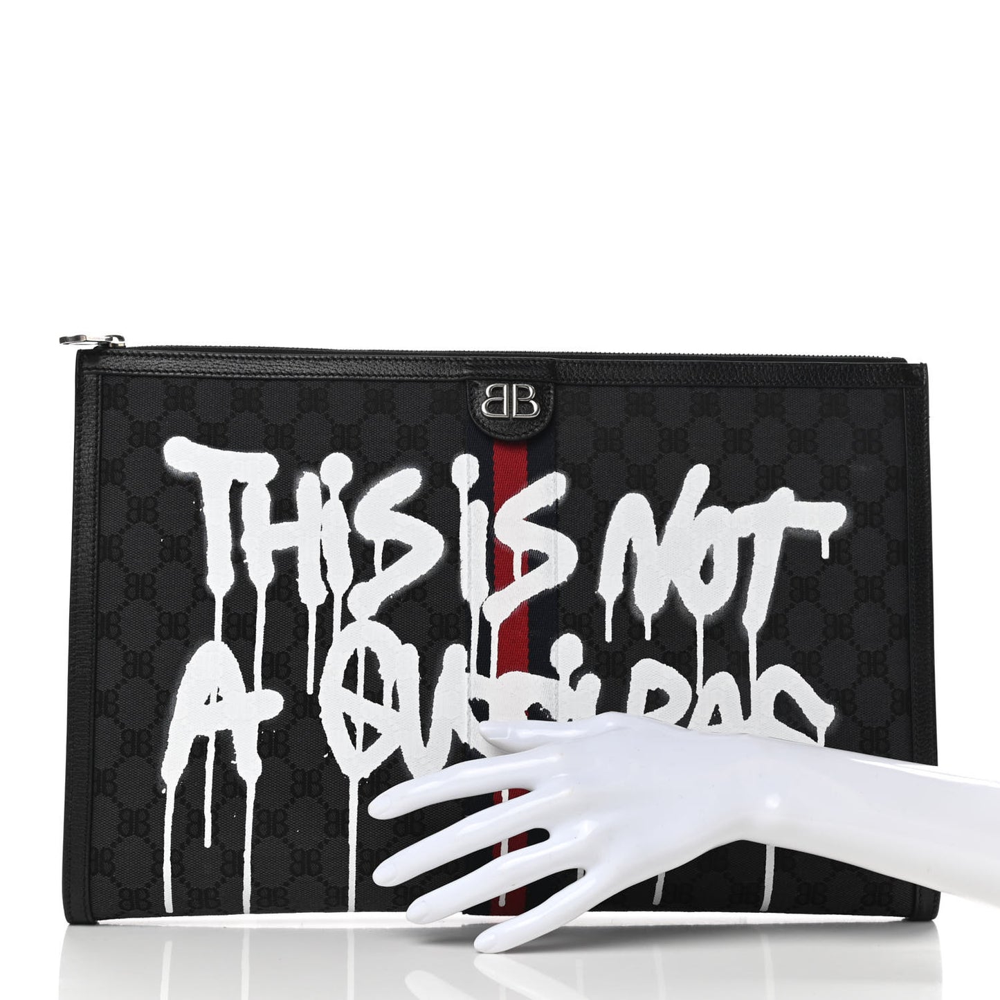 X BALENCIAGA BB Monogram Web Graffiti Ophidia Laptop Pouch Black