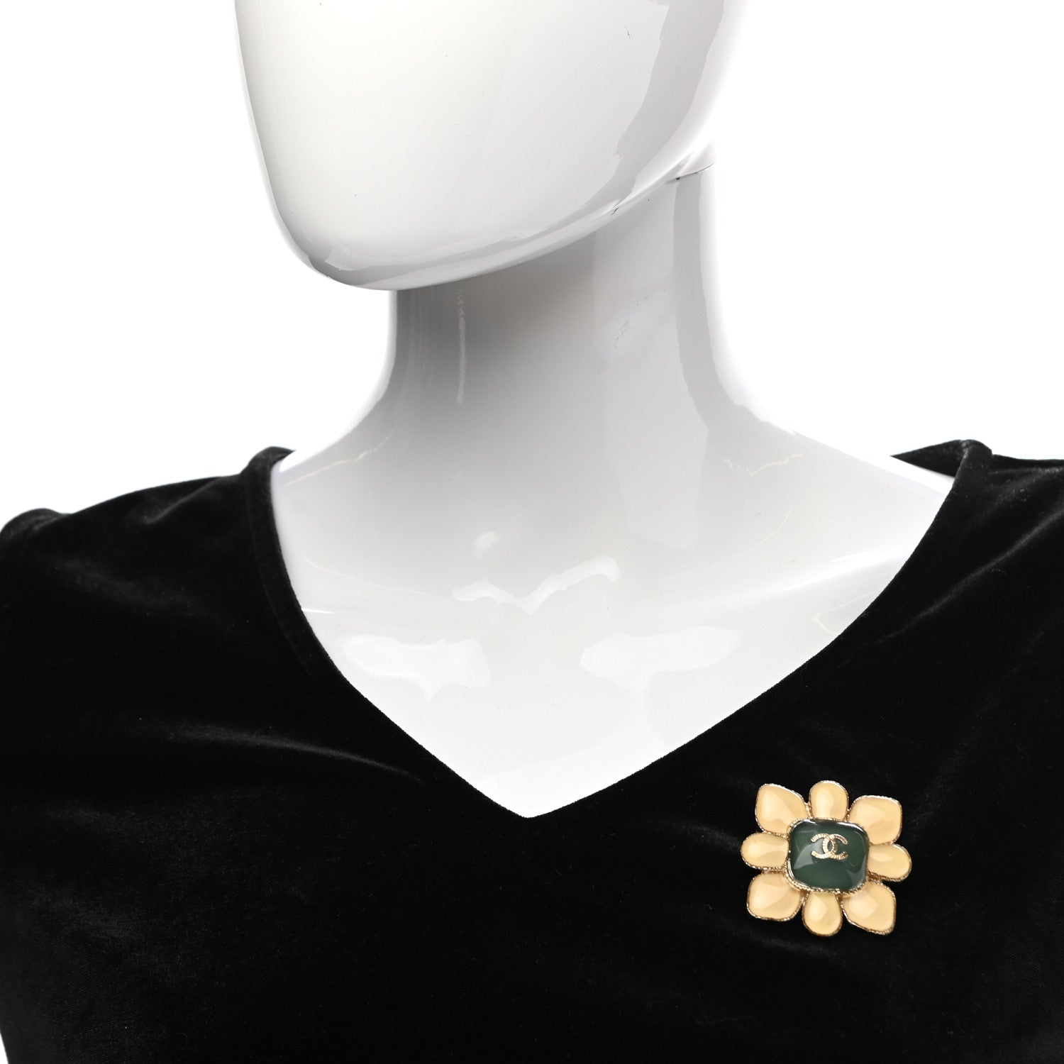Chanel Gripoix CC Brooch White Green 2 of 6