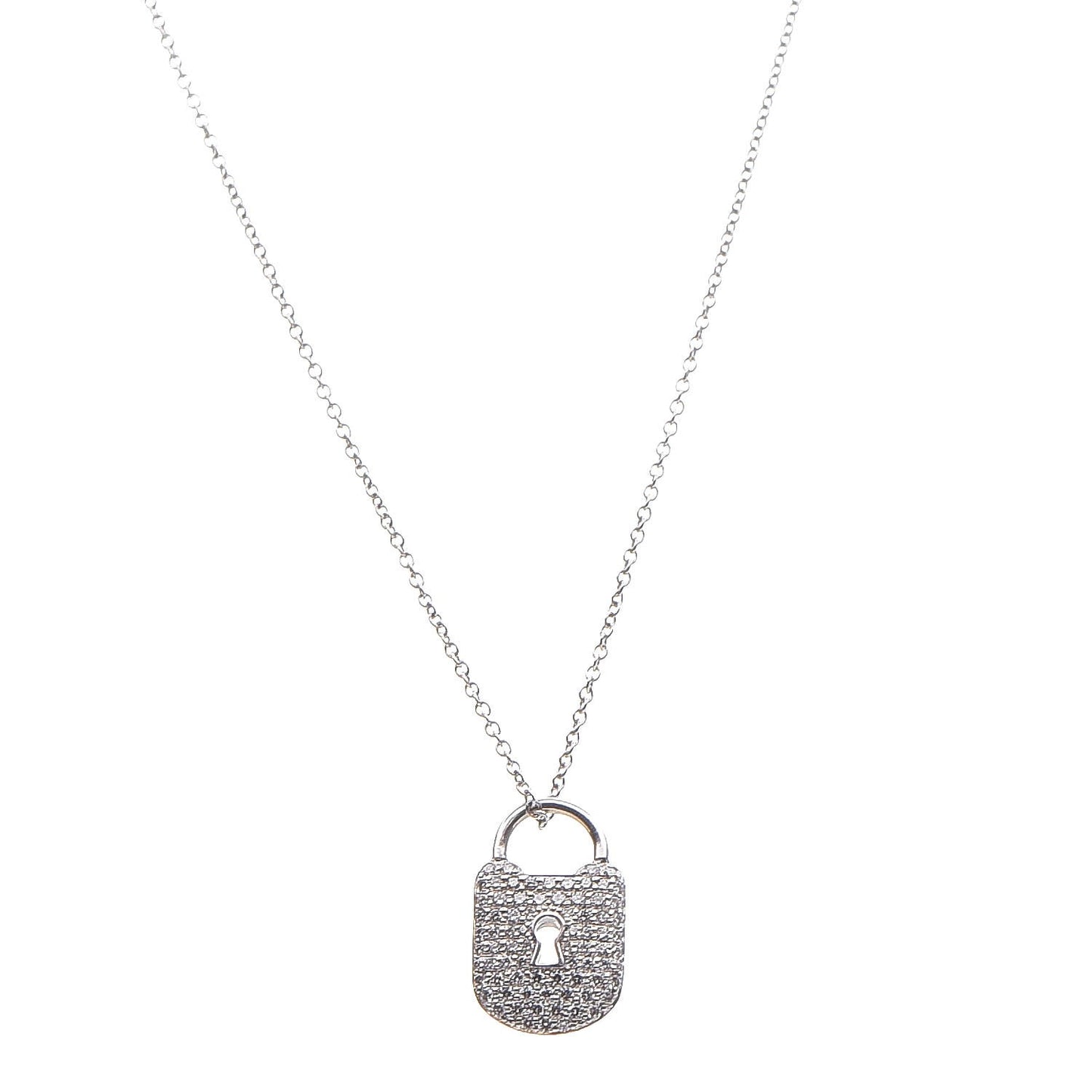 Platinum Diamond Small Vintage Lock Pendant Necklace