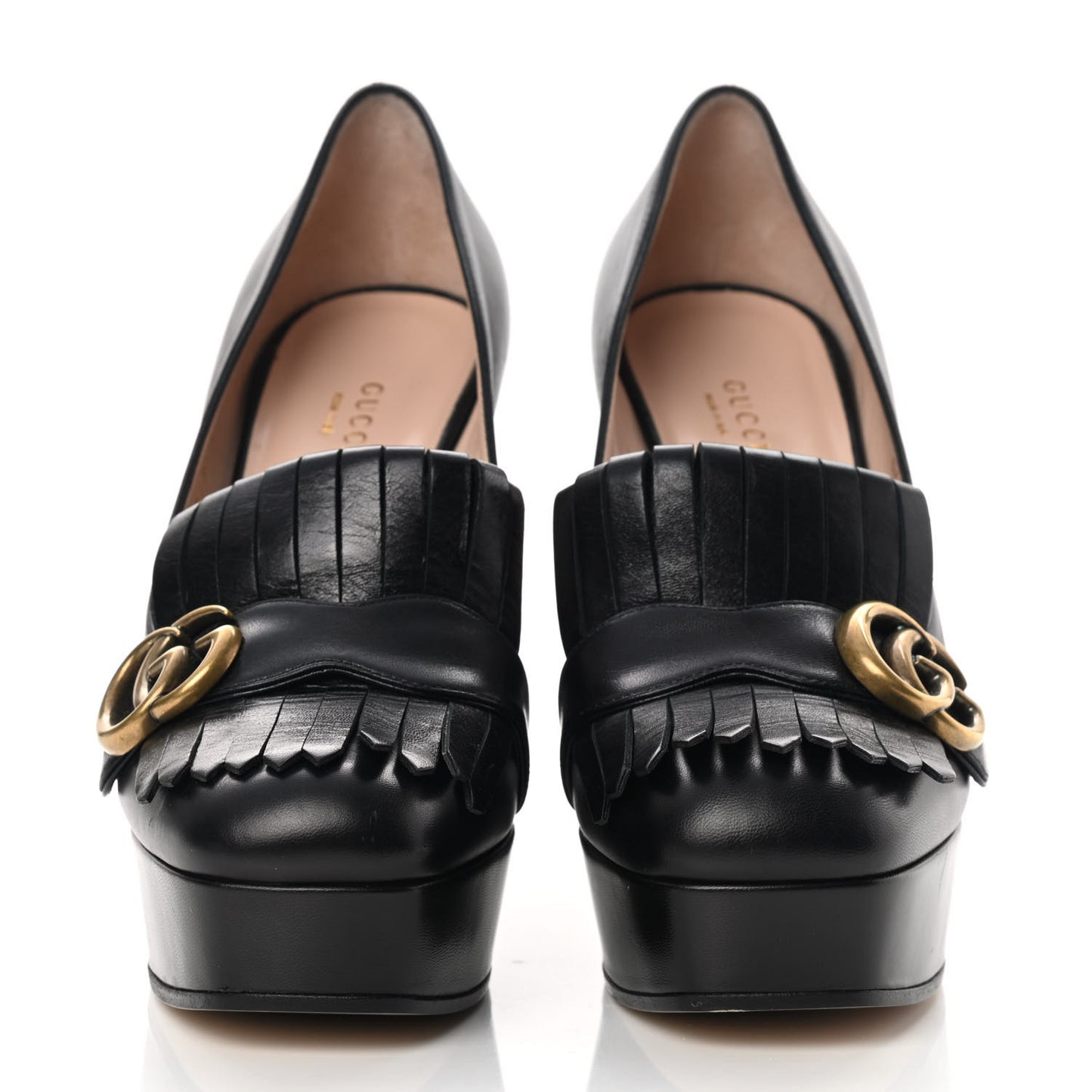 Malaga Kid GG Marmont Fringe Platform High Heel Loafer Pumps 38 Black