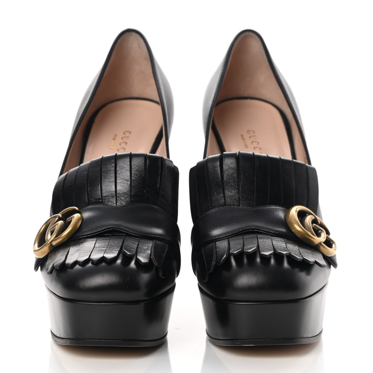 Gucci Malaga Kid GG Marmont Fringe Platform High Heel Loafer Pumps 38 Black 2 of 13