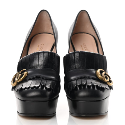 Gucci Malaga Kid GG Marmont Fringe Platform High Heel Loafer Pumps 38 Black 2 of 13