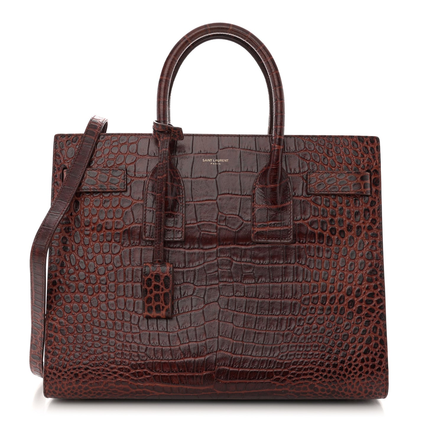 Calfskin Crocodile Embossed Small Sac De Jour Dark Blood