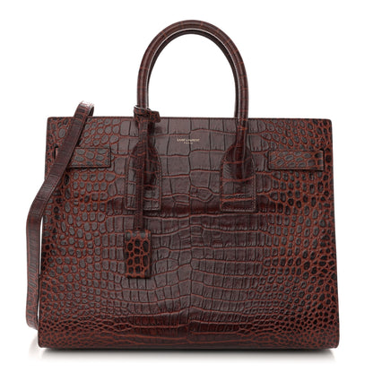Saint Laurent Calfskin Crocodile Embossed Small Sac De Jour Dark Blood 1 of 13