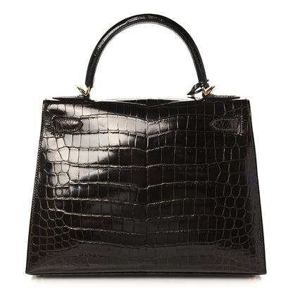 Hermes Shiny Niloticus Crocodile Kelly Sellier 28 Macassar 4 of 38