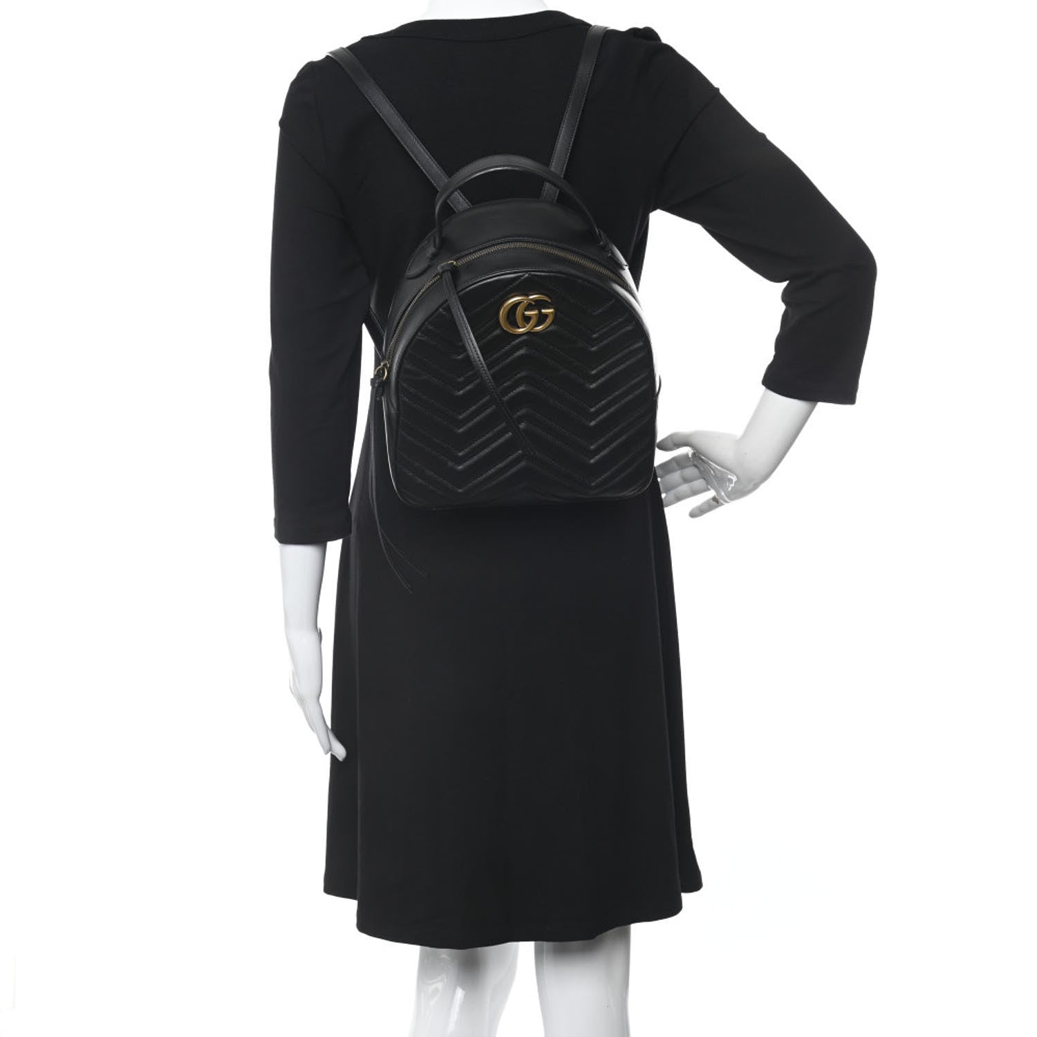 Gucci Calfskin Matelasse GG Marmont Dome Backpack Black 2 of 10