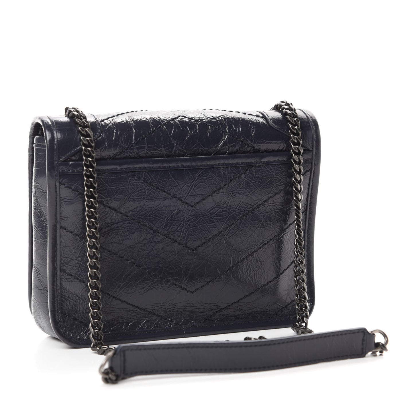 Crinkled Calfskin Matelasse Monogram Niki Chain Wallet Deep Marine