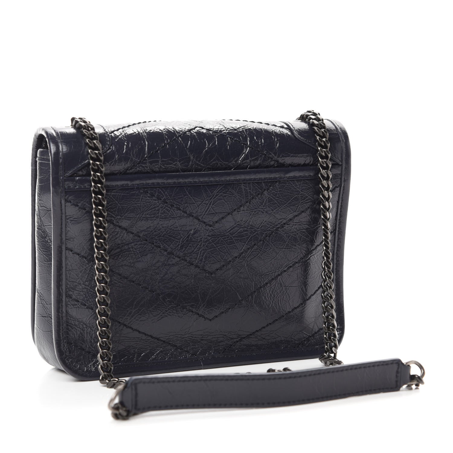 Saint Laurent Crinkled Calfskin Matelasse Monogram Niki Chain Wallet Deep Marine 3 of 10