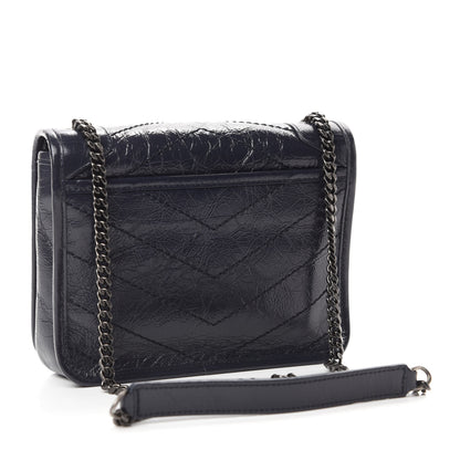 Saint Laurent Crinkled Calfskin Matelasse Monogram Niki Chain Wallet Deep Marine 3 of 10