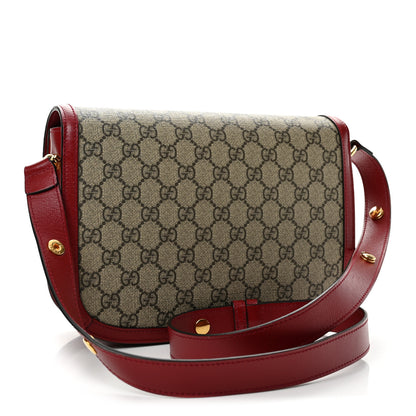 Gucci GG Supreme Monogram Azalea Calfskin Horsebit 1955 Shoulder Bag Beige Ebony New Cherry Red 3 of 13